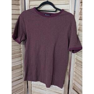 Brandini Le Collezioni Men’s Ribbed Medium Weight T-Shirt in Burgundy-Size L